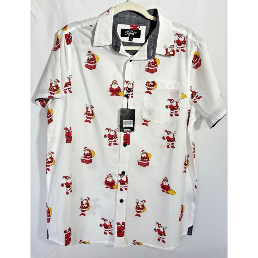 Eighty Eight Brand Christmas Shirt Size M Santa Short Sleeve Button Up new